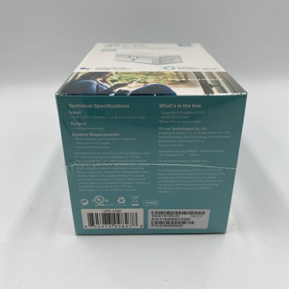 TP-Link Kasa Smart Wi-Fi Plug Mini HS105 Works with Alexa Google Assistant White